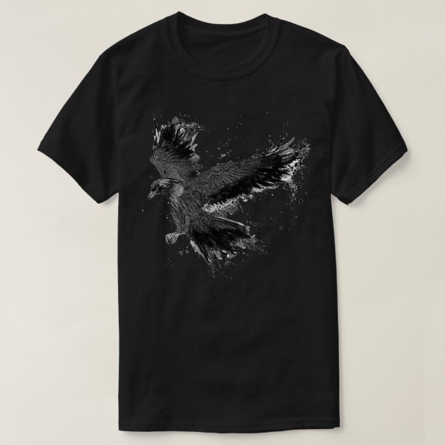 Detailed Handmade Dark Raven Illustration T-Shirt (Design Front)