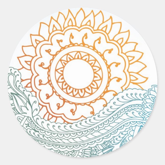 Detailed henna abstract sunrise classic round sticker (Front)