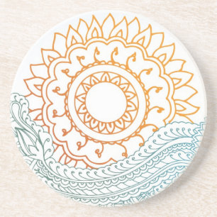 Detailed henna abstract sunrise coaster