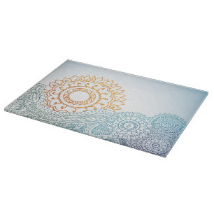 Detailed henna abstract sunrise cutting board