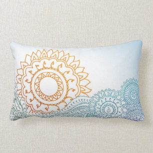 Detailed henna abstract sunrise lumbar cushion