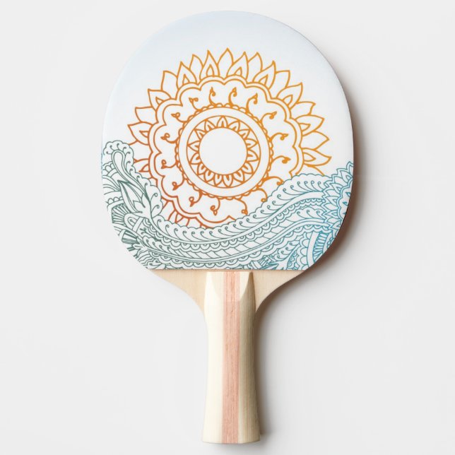Detailed henna abstract sunrise ping pong paddle (Front)