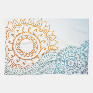 Detailed henna abstract sunrise tea towel