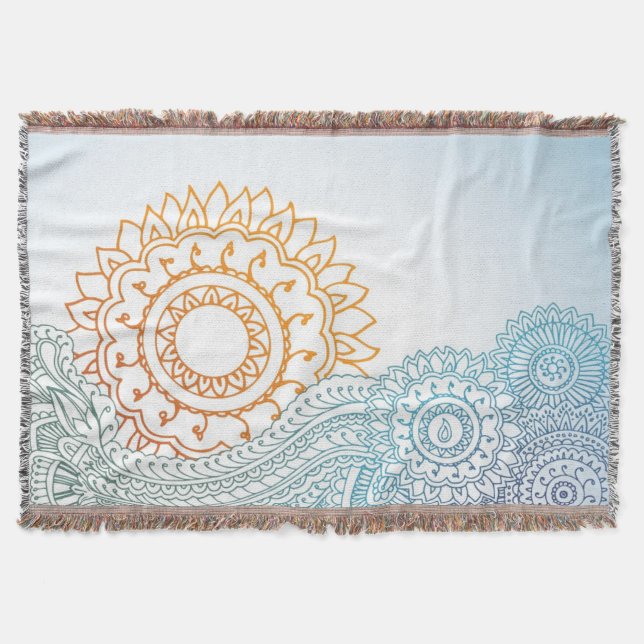 Detailed henna abstract sunrise throw blanket (Front)