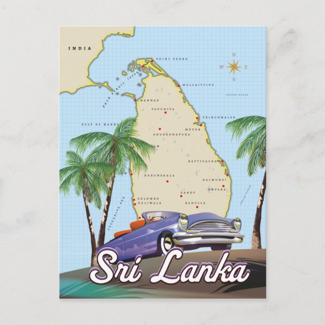 Detailed Illustrated map of Sri Lanka Postcard (Front)