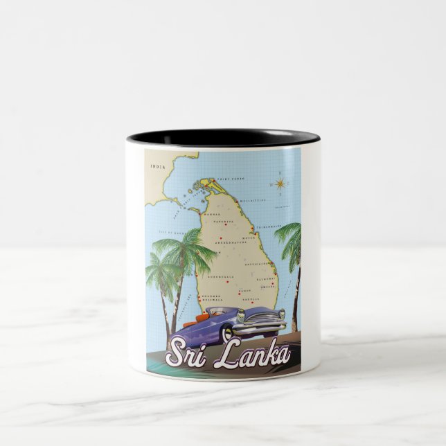 Detailed Illustrated map of Sri Lanka Two-Tone Coffee Mug (Center)