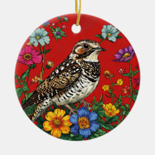 Detailed Illustration of a Thrush Bird Ceramic Ornament