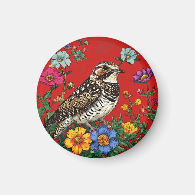 Detailed Illustration of a Thrush Bird Magnet (Front)
