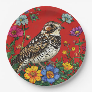 Detailed Illustration of a Thrush Bird Paper Plate