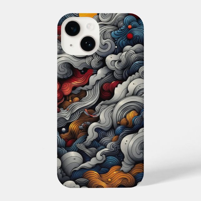 Detailed illustration of swirling textured clouds iPhone case (Back)