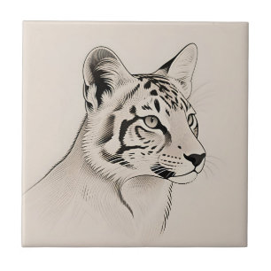 Detailed Lynx Portrait Line Art Ceramic Tile