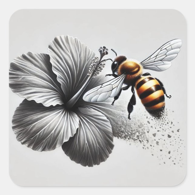 Detailed Macro View of a Honeybee Square Sticker (Front)