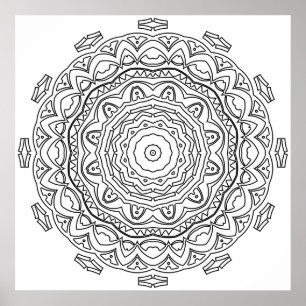 Detailed Mandala Colouring Page with Layered Rings Poster