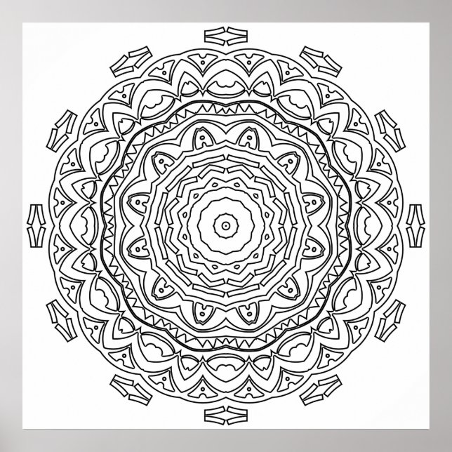 Detailed Mandala Colouring Page with Layered Rings Poster (Front)