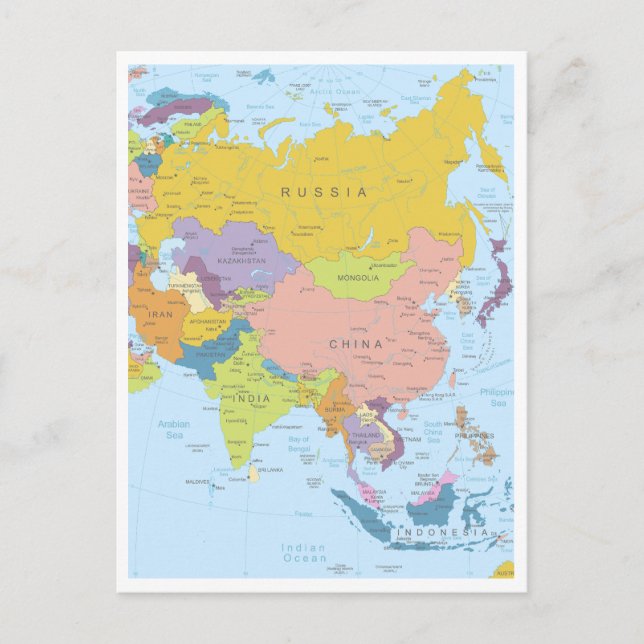 Detailed map of Asia Continent Postcard (Front)