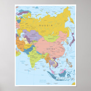 Detailed Map of Asia Continent Poster
