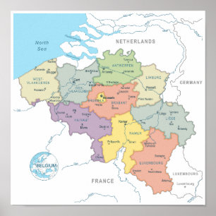 Detailed Map of Belgium Poster