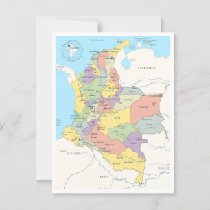 Detailed map of Colombia Postcard