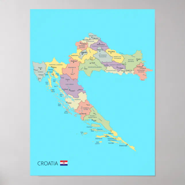 Map Croatic Detailed Map of Croatia Regions Poster | Zazzle