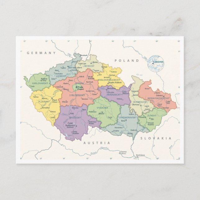 Detailed map of Czech Republic Postcard (Front)
