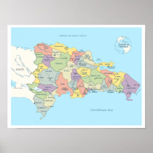 Detailed map of Dominican Republic Poster