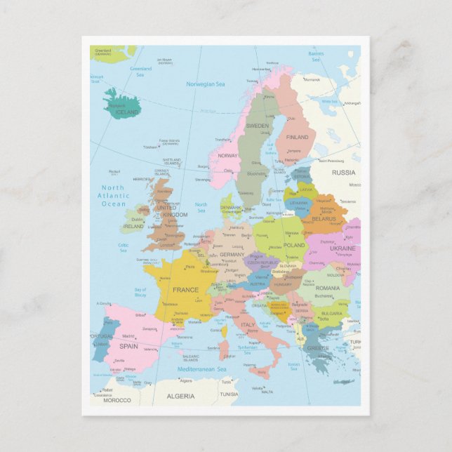 Detailed map of Europe Continent Postcard (Front)