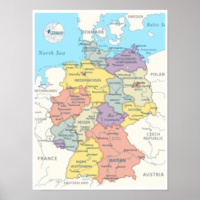 Detailed Map of Germany Poster (Front)