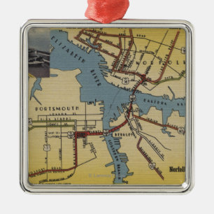 Detailed Map of Norfolk-Portsmouth Bridge Tunnel Metal Ornament