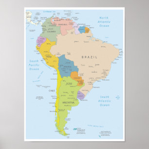 Detailed Map of South America Continent Poster