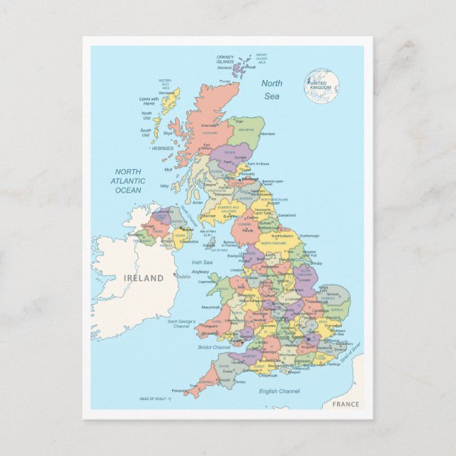Detailed map of United Kindom Postcard (Front)