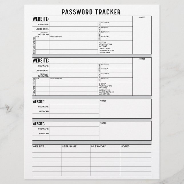 Detailed Password Tracker with 2-Step Verification Custom Letterhead (Front)