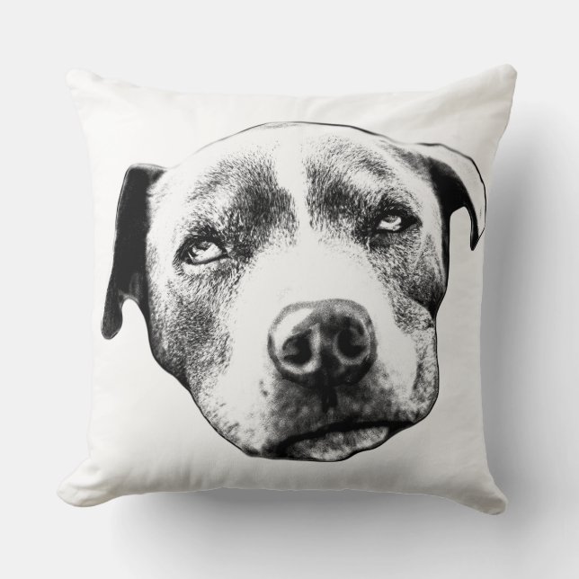Detailed Pit Bull Portrait Throw Pillow (Front)