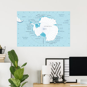 Detailed Polar Map of Antarctica and the Surroundi Poster