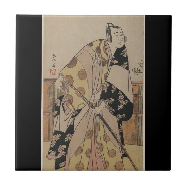 Detailed Portrait of a Samurai circa 1700s Ceramic Tile (Front)