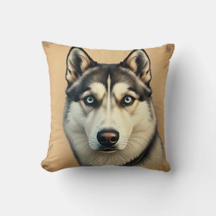 Detailed Portrait of a Siberian Husky with Vintage Cushion