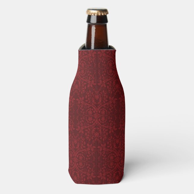 Detailed Red Floral Wallpaper Bottle Cooler (Bottle Front)
