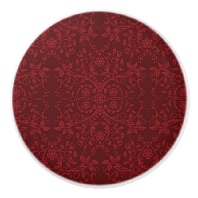 Detailed Red Floral Wallpaper Ceramic Knob (Front)