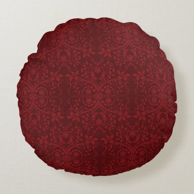 Detailed Red Floral Wallpaper Round Cushion (Front)