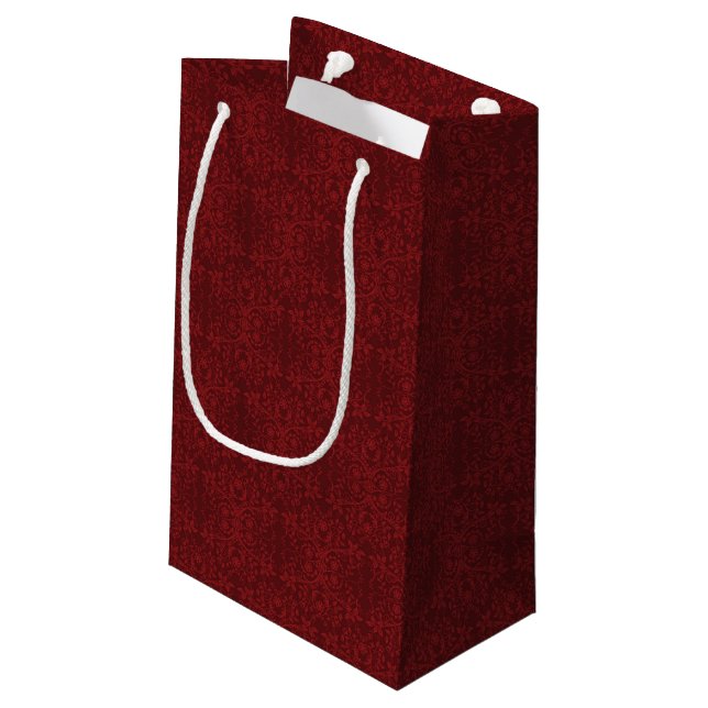 Detailed Red Floral Wallpaper Small Gift Bag (Back Angled)