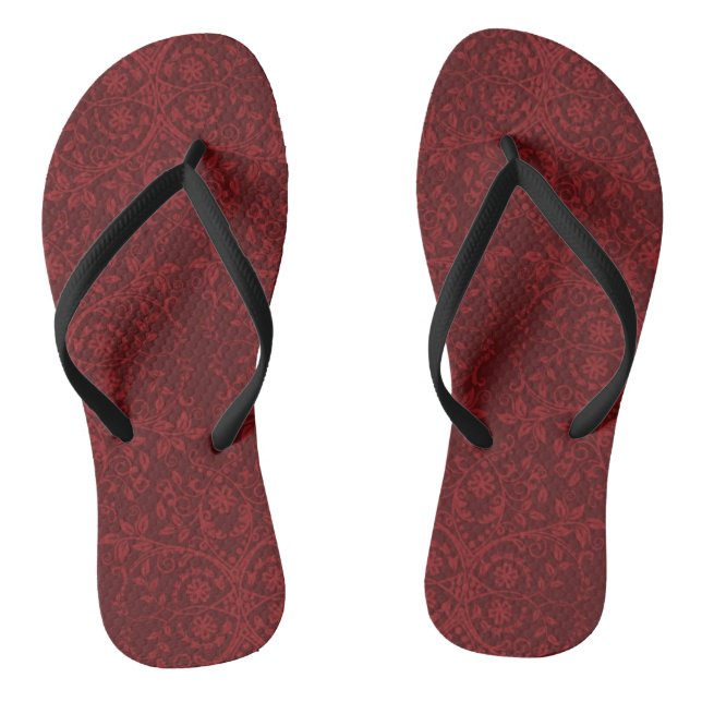 Detailed Red Floral Wallpaper Thongs (Footbed)