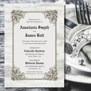 Detailed Rustic Wood Carved Frame Wedding Invitation