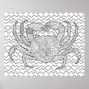 Detailed Sea Crab Doodle 2 Poster