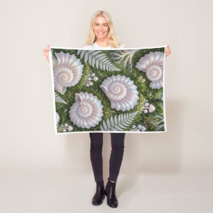 Detailed Sea Shells And Coastal Ferns Fleece Blank Blanket