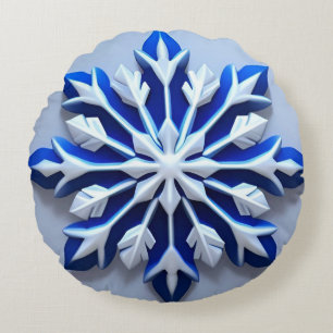 Detailed Snowflake Ornament Round Cushion