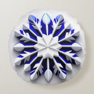 Detailed Snowflake Ornament Round Cushion