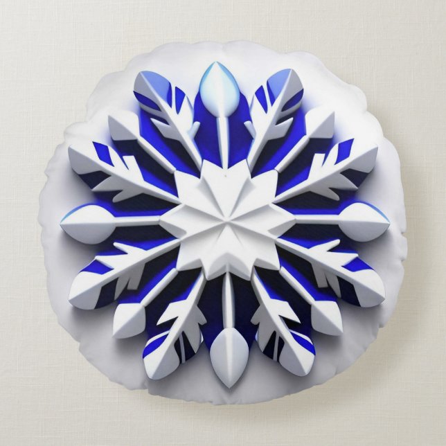 Detailed Snowflake Ornament Round Cushion (Front)