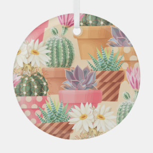 Detailed succulent, cactus seamless pattern. glass tree decoration