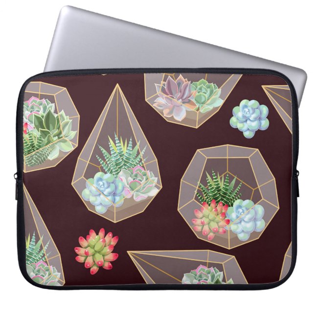 Detailed Succulent Cactus Seamless Pattern Laptop Sleeve (Front)