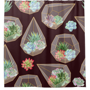 Detailed Succulent Cactus Seamless Pattern Shower Curtain