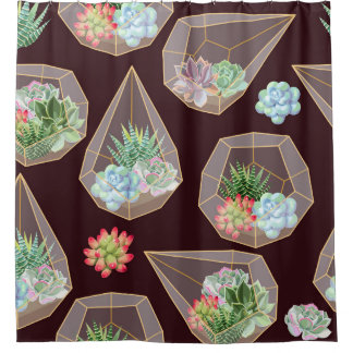 Detailed Succulent Cactus Seamless Pattern Shower Curtain